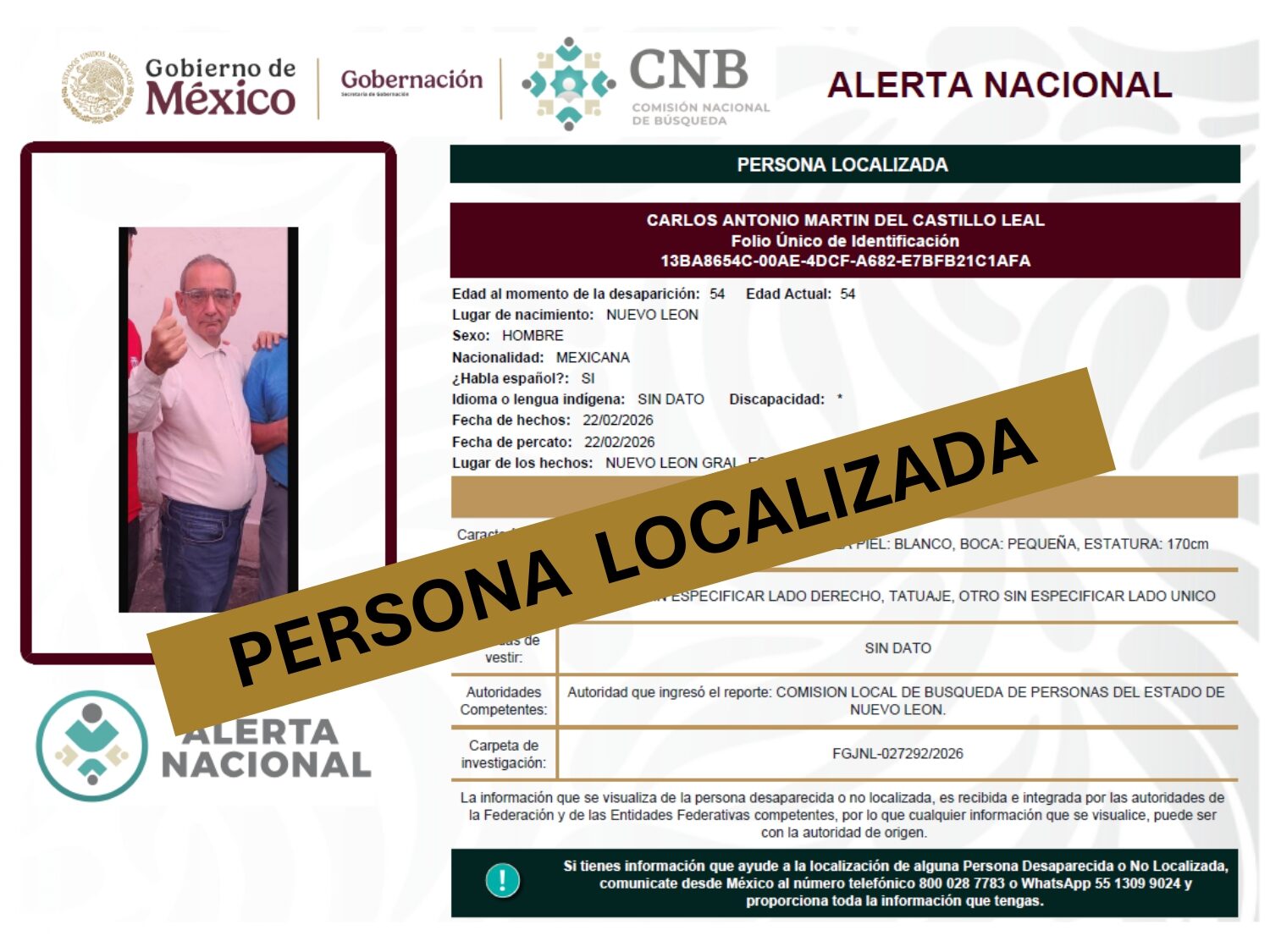 CARLOS ANTONIO MARTIN DEL CASTILLO LEAL CANCELACION