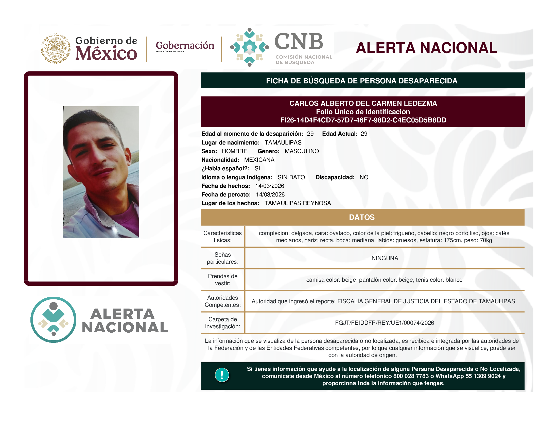 CARLOS ALBERTO DEL CARMEN LEDEZMA