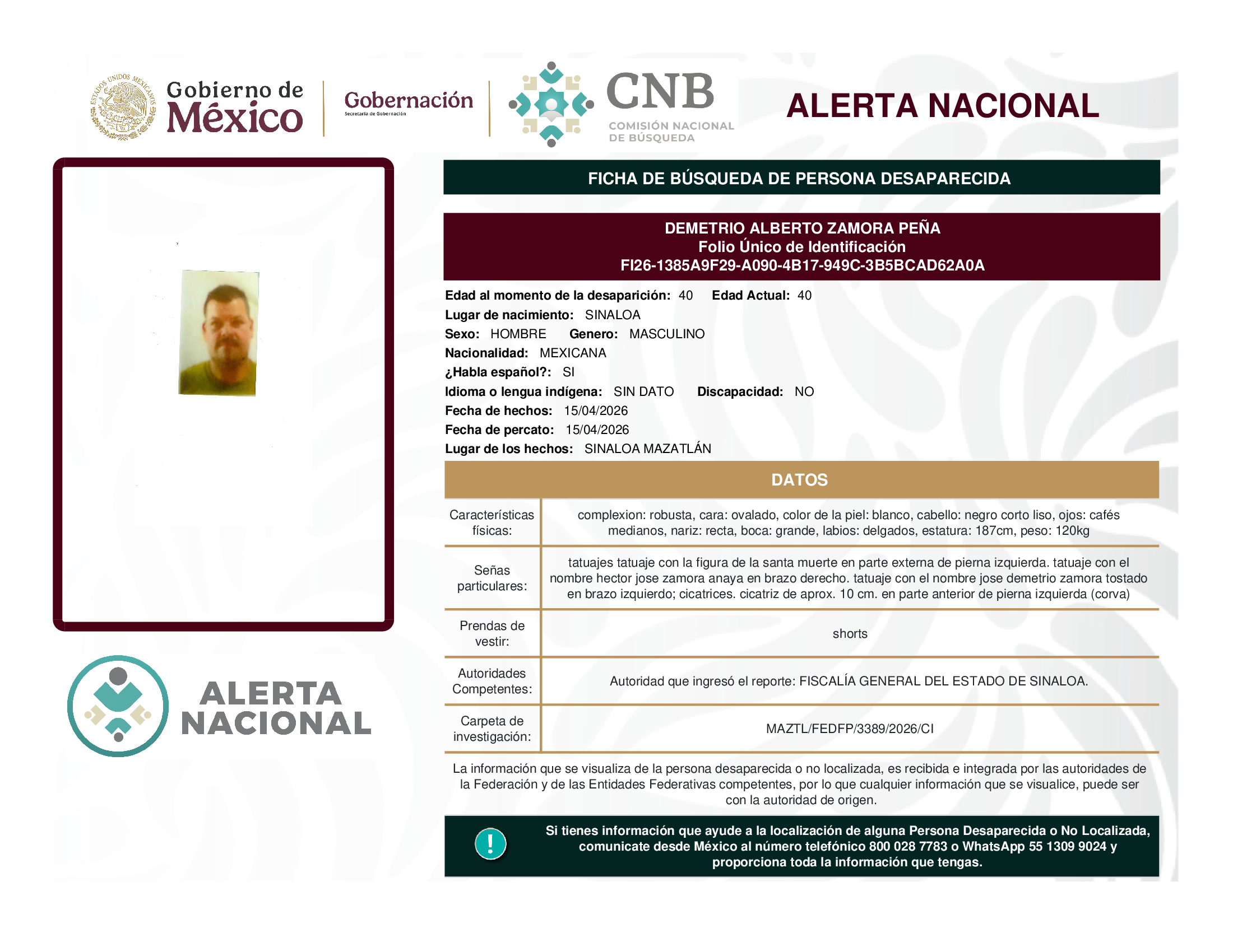 DEMETRIO ALBERTO ZAMORA PEÑA