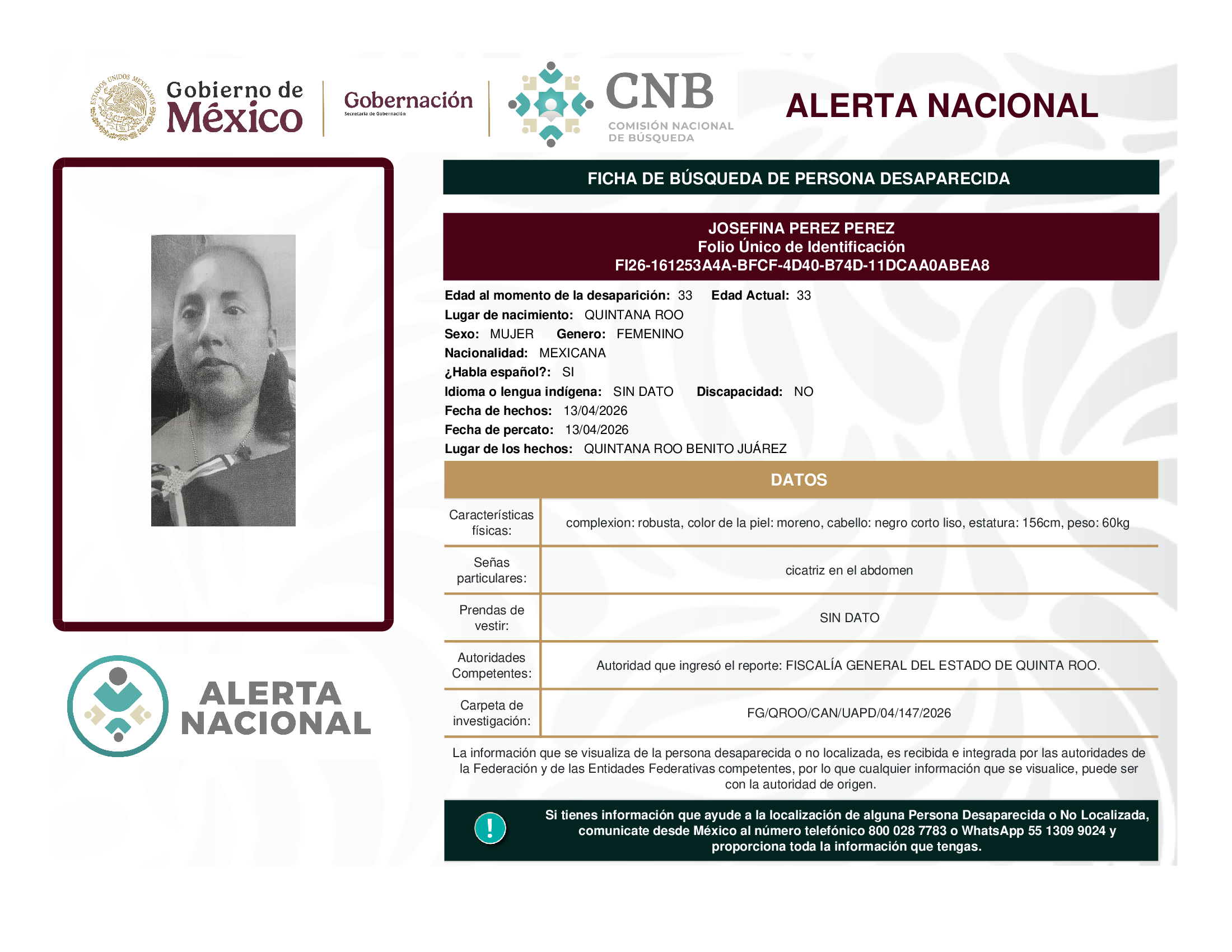 JOSEFINA PEREZ PEREZ