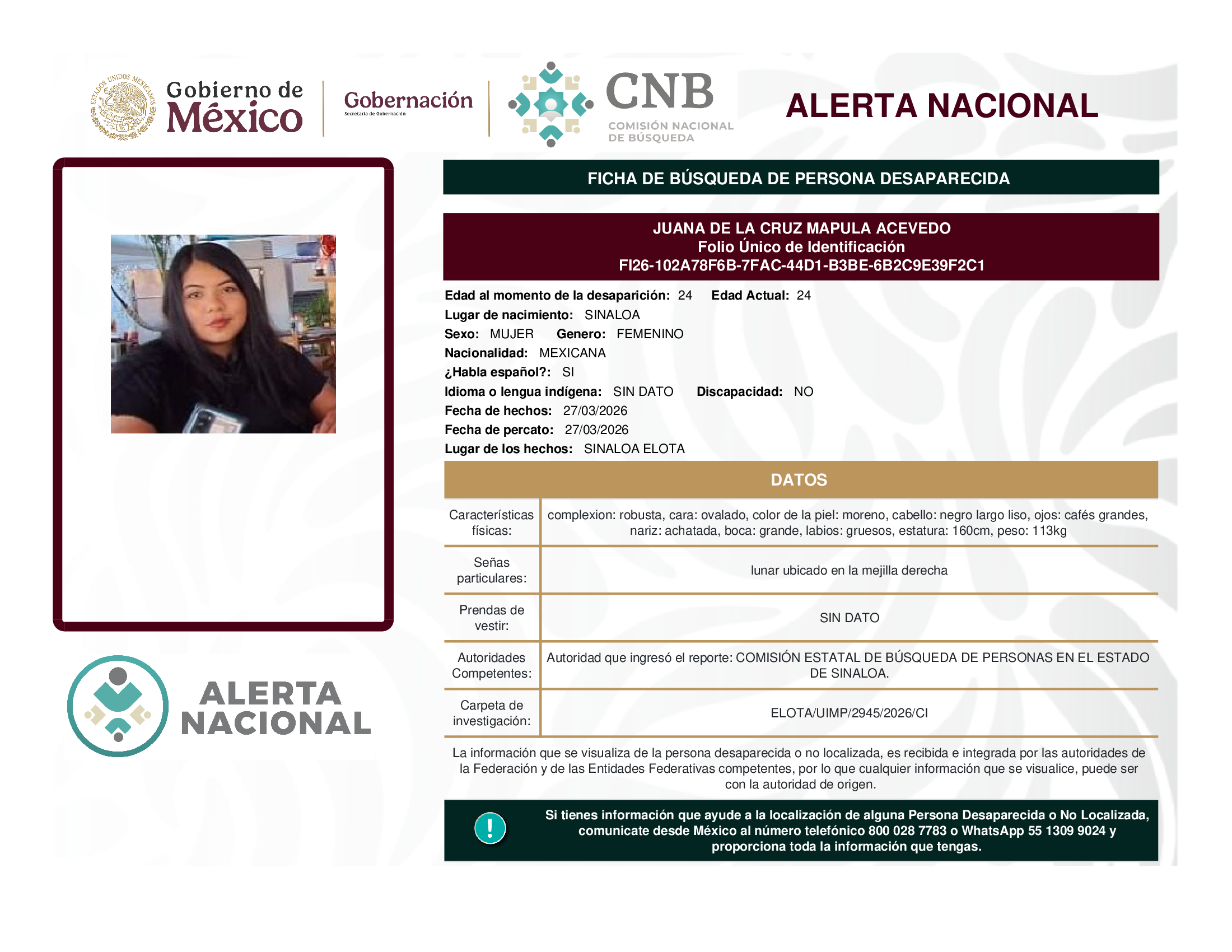 JUANA DE LA CRUZ MAPULA ACEVEDO