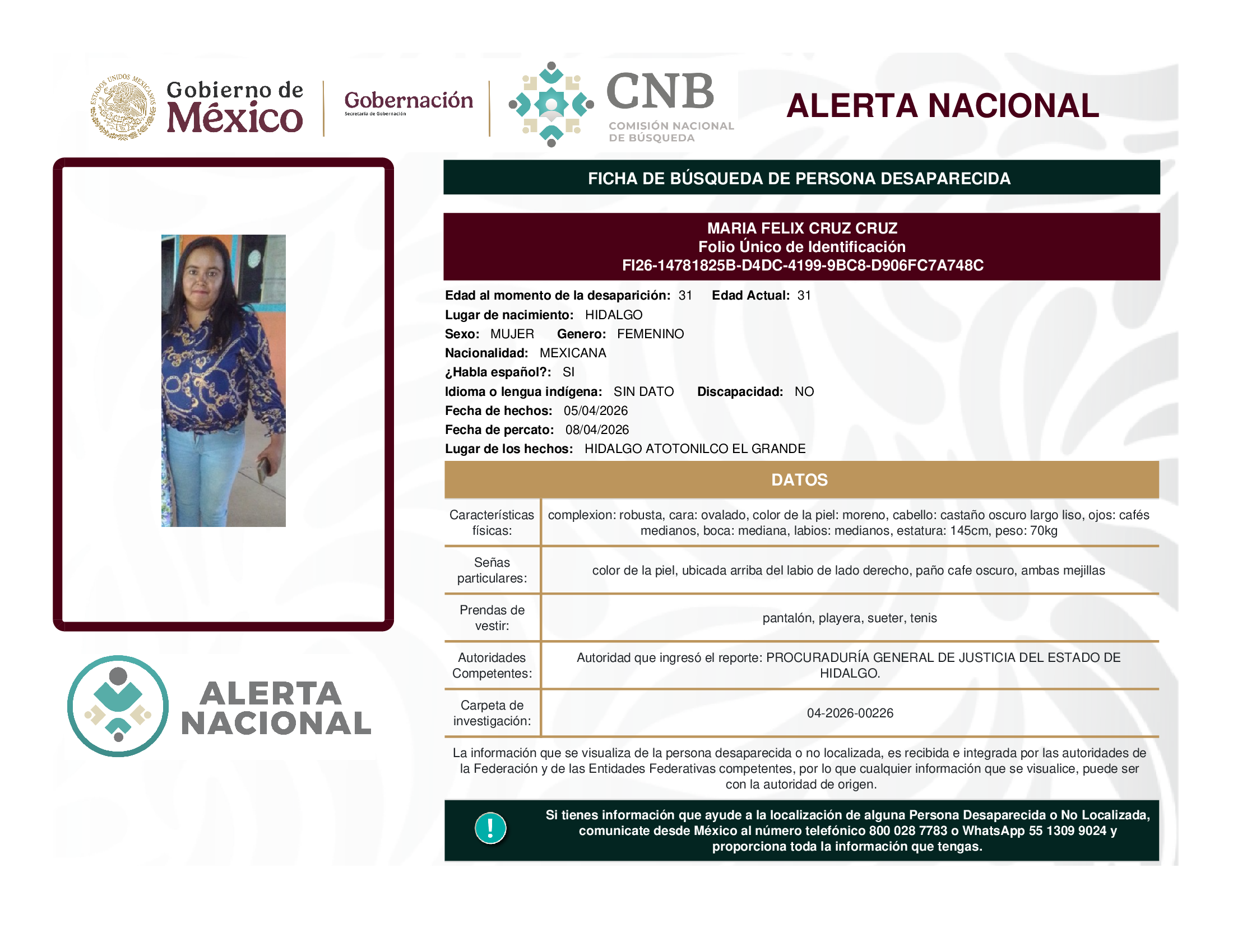 MARIA FELIX CRUZ CRUZ