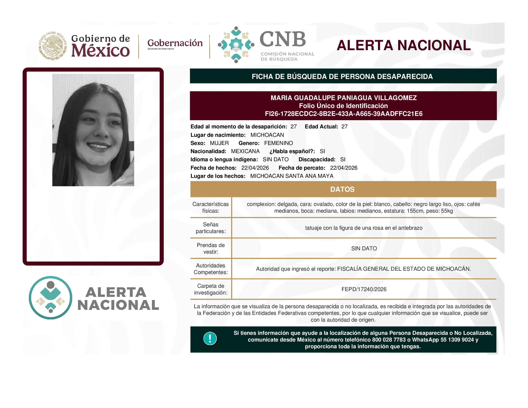 MARIA GUADALUPE PANIAGUA VILLAGOMEZ