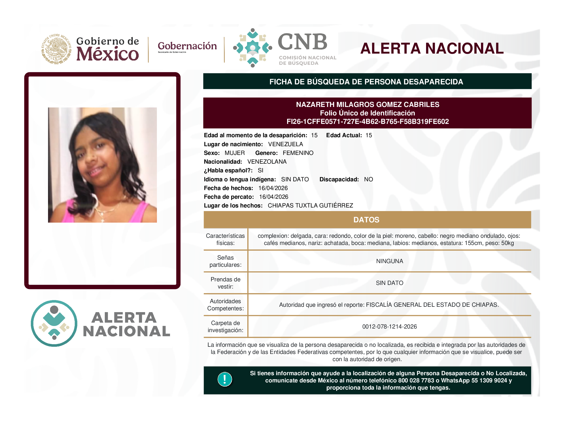 NAZARETH MILAGROS GOMEZ CABRILES