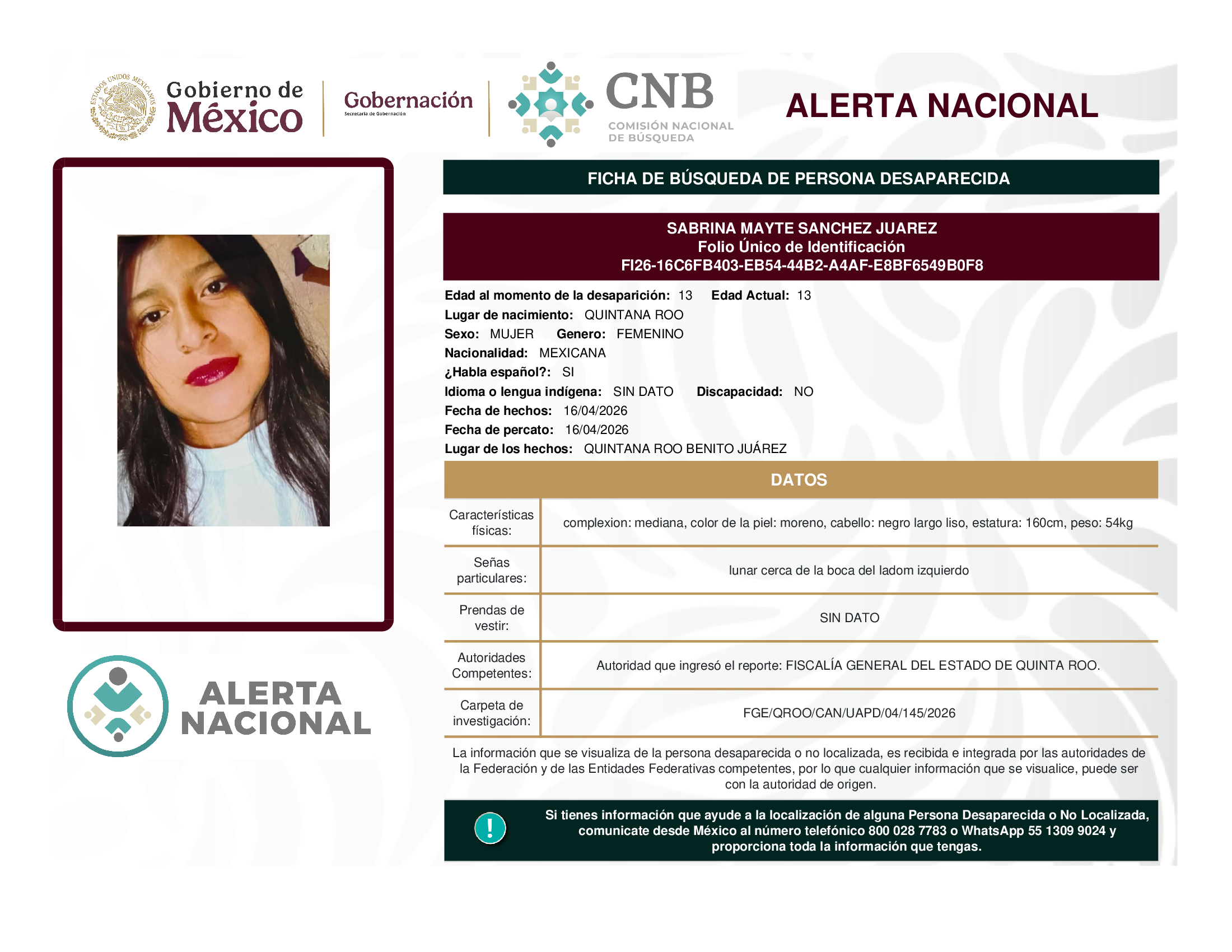 SABRINA MAYTE SANCHEZ JUAREZ