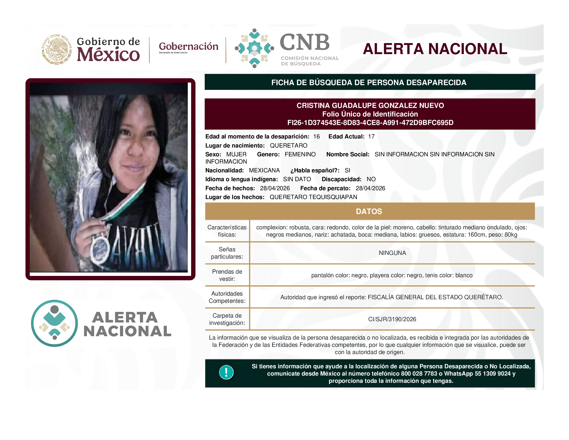 CRISTINA GUADALUPE GONZALEZ NUEVO
