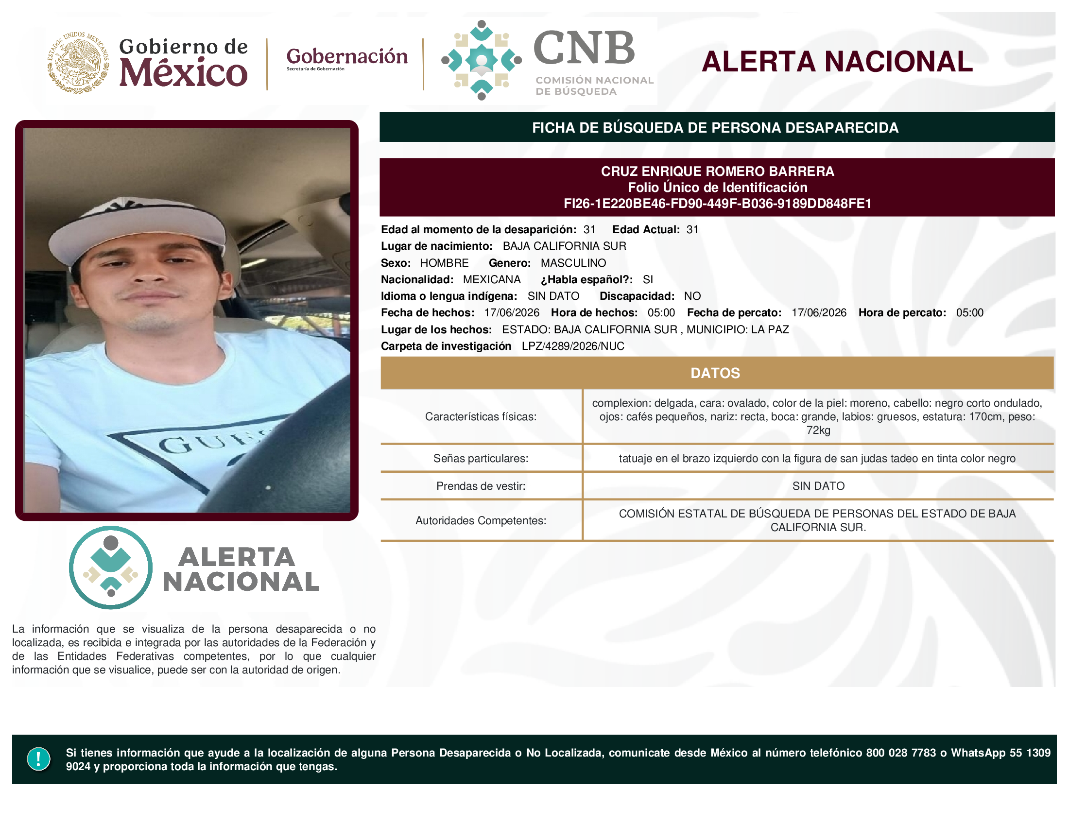 CRUZ ENRIQUE ROMERO BARRERA