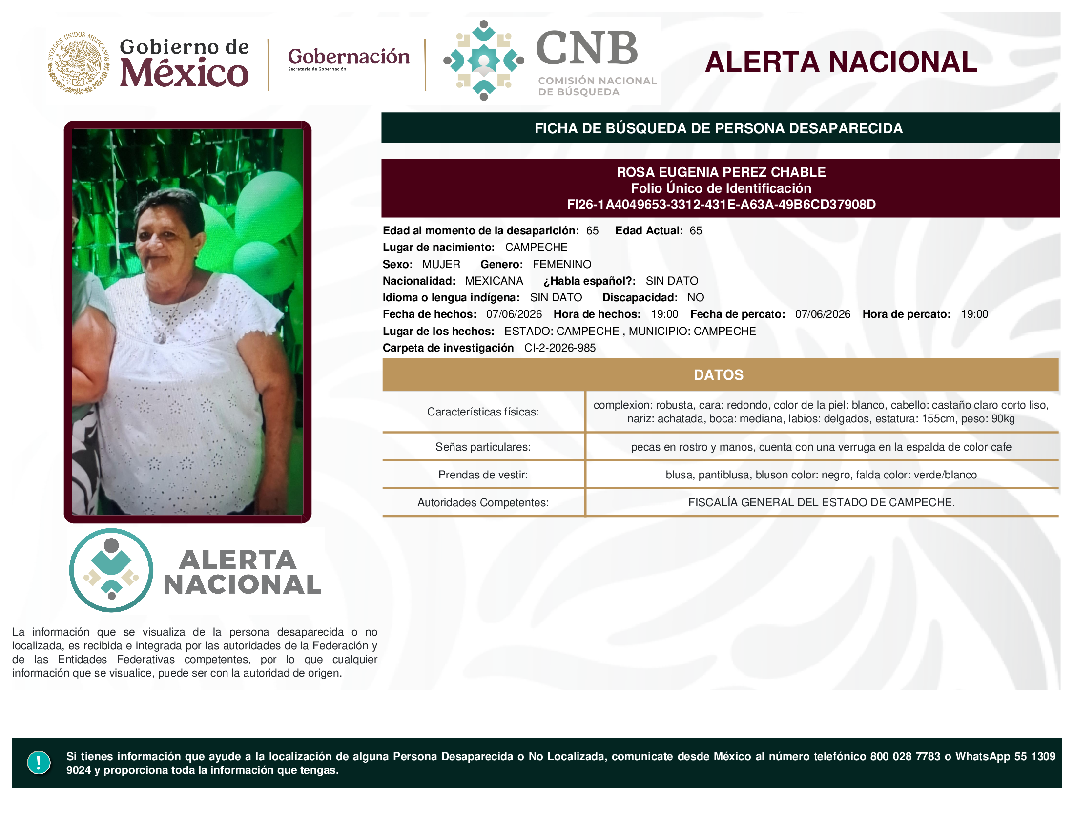 ROSA EUGENIA PEREZ CHABLE