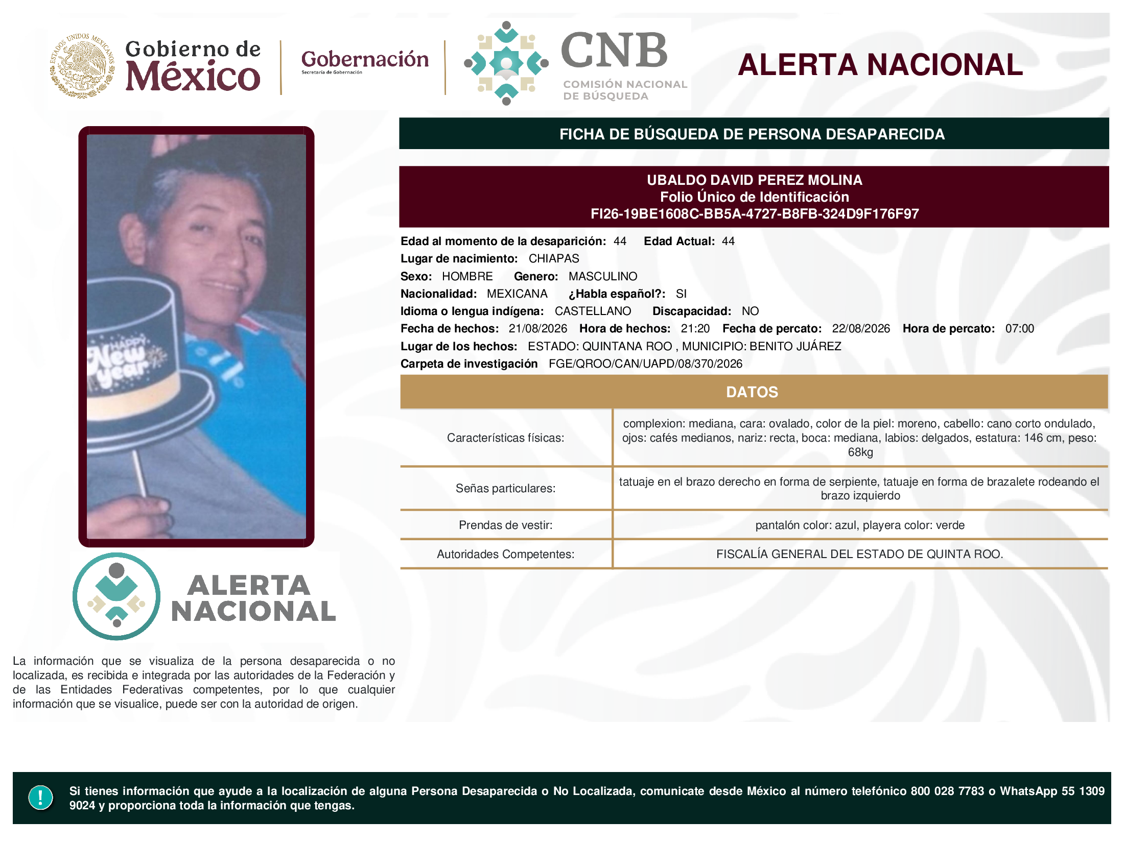 UBALDO DAVID PEREZ MOLINA