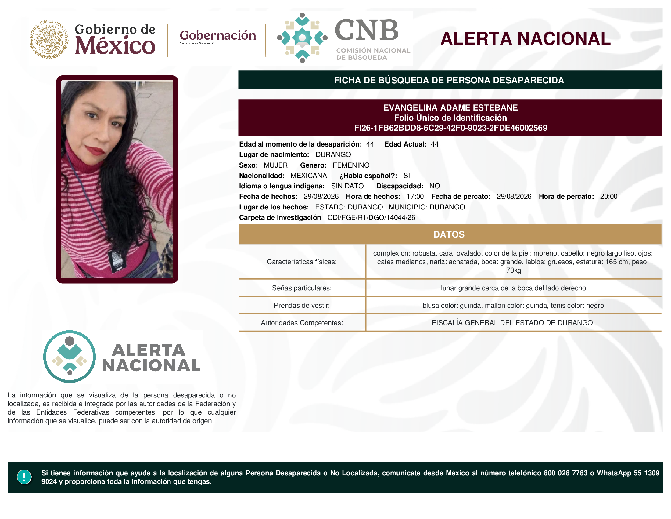 EVANGELINA ADAME ESTEBANE
