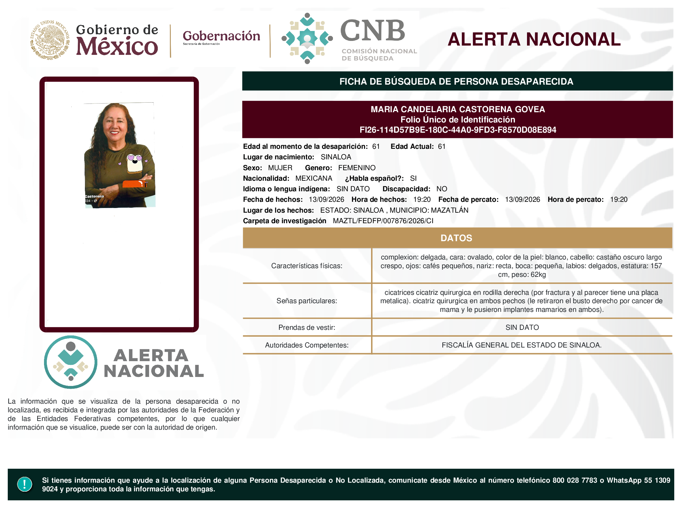 MARIA CANDELARIA CASTORENA GOVEA